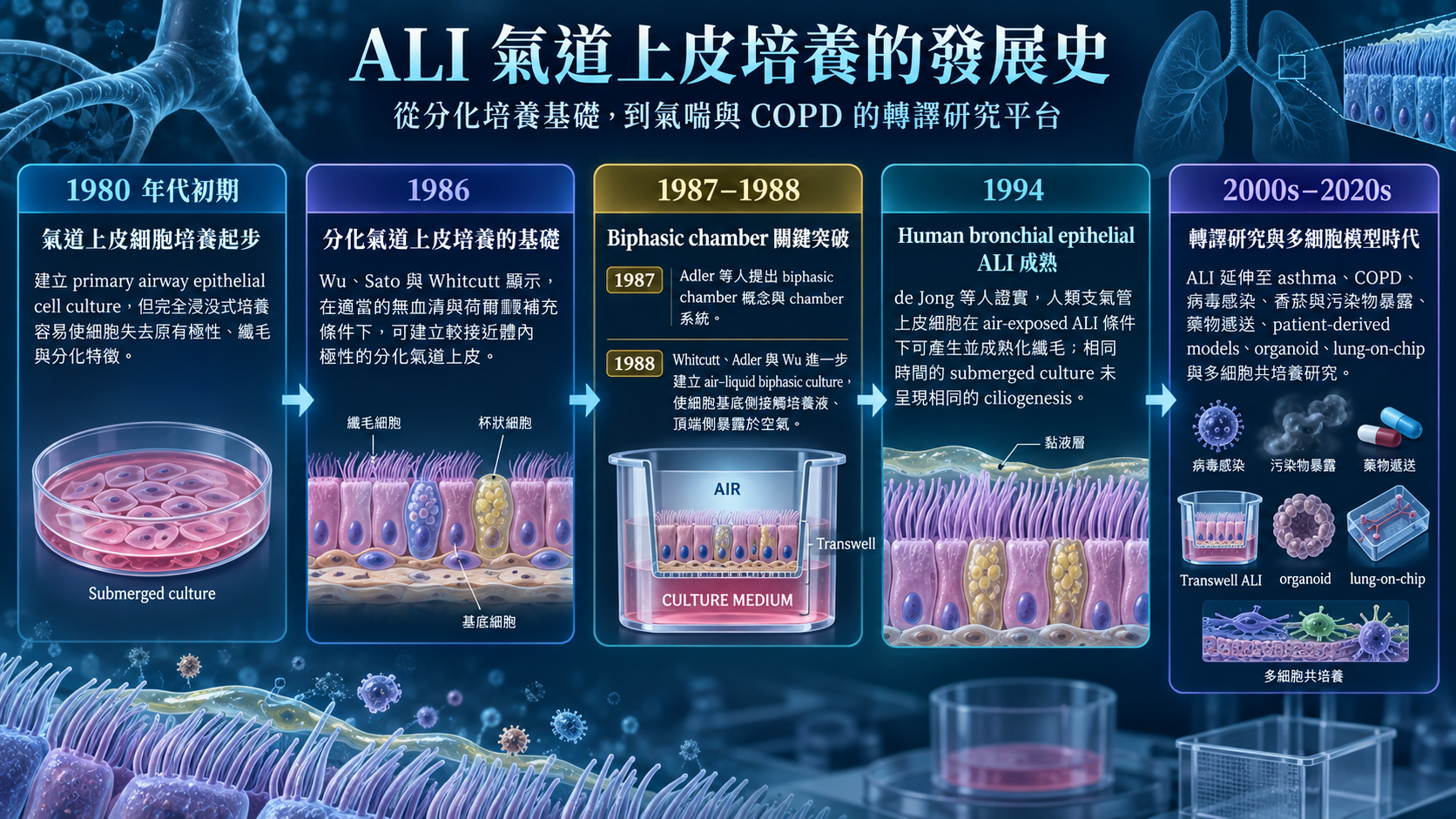 ALI 氣道上皮培養的發展時間軸