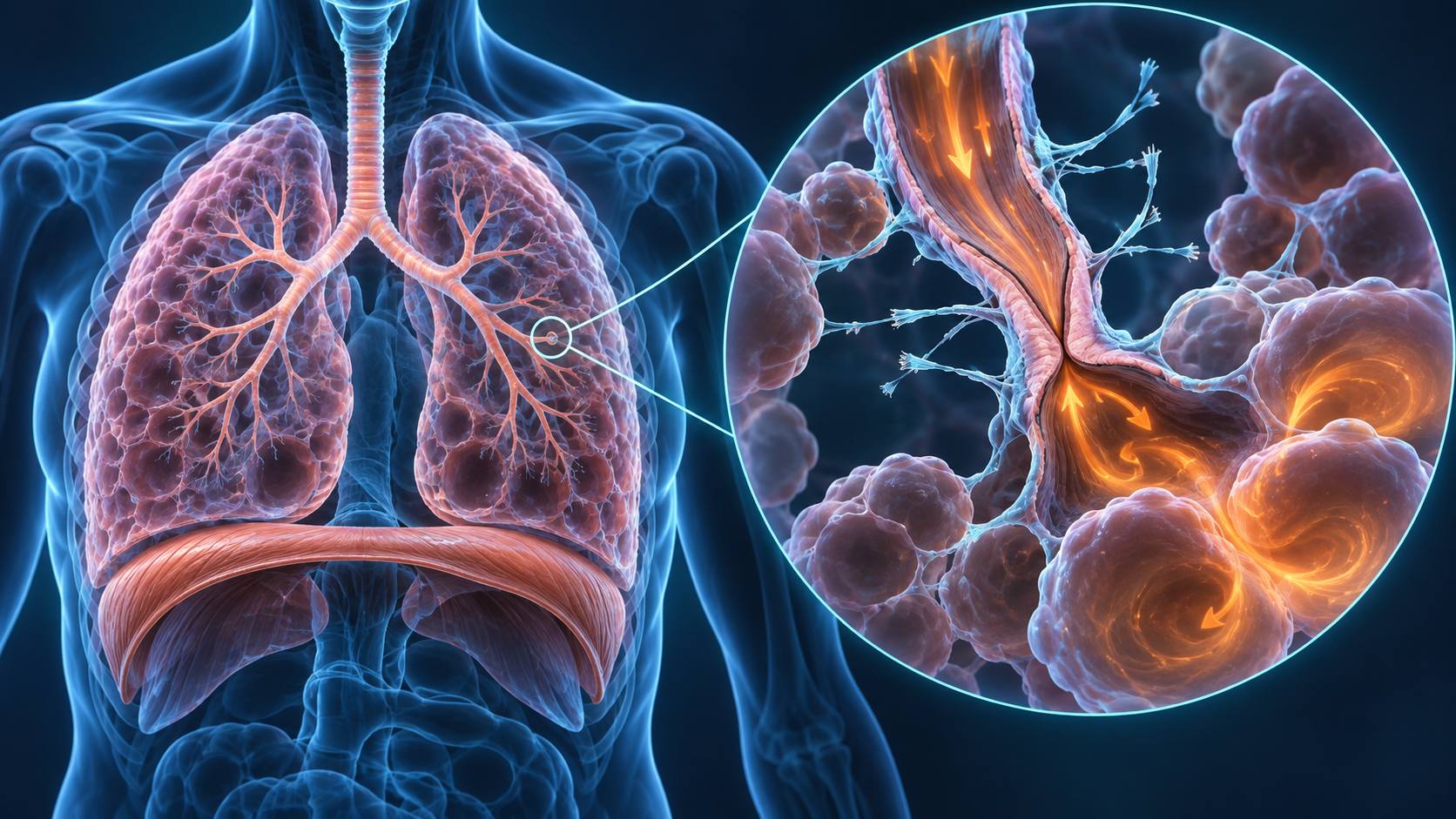 COPD 氣體滯留、小氣道動態塌陷與動態肺過度膨脹力學病理圖解