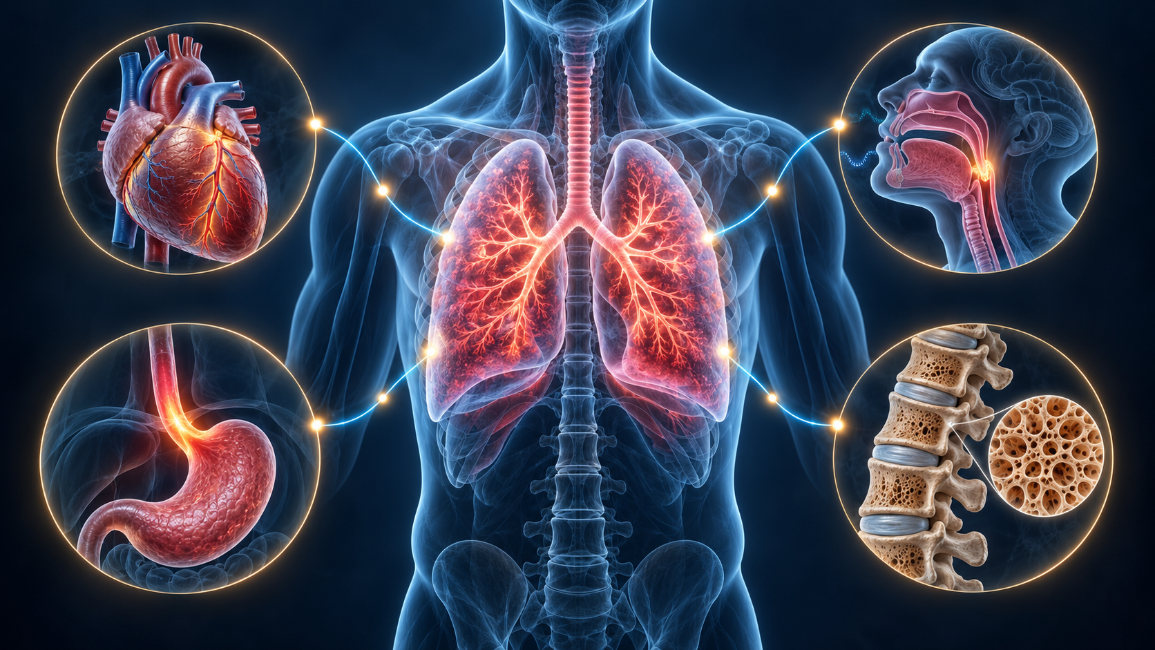 COPD 多系統共病網絡與全人整合管理：以肺部慢性發炎外溢為核心，涵蓋心血管疾病、骨質疏鬆、胃食道逆流、睡眠呼吸中止症（OSA）與肺癌之全人跨專科照護架構